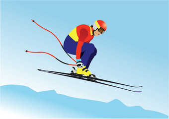 Skier skiing downhill. 3d vector color  illustration