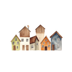 House watercolor clipart watercolor houses. Cute childish european buildings. Trendy scandi vector elements PNG 300DPI