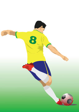 Soccer player poster. Vector Color 3d illustration
