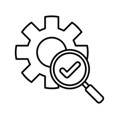 system check, cogwheel and magnifying glass icon vector