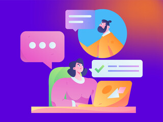 Virtual characters social communication concept business flat vector hand drawn illustration
