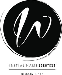 vector icon of letter W with ink stroke, hand drawn W letters Logo design. Brushstroke W Letter Logo, W-Letter Logo Design with grunge circle background.eps