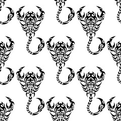 Scorpio. Seamless pattern design. Zodiac simbol. Black and white.