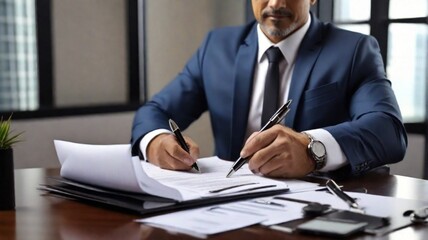 Businessman validates and manages business documents and agreements
