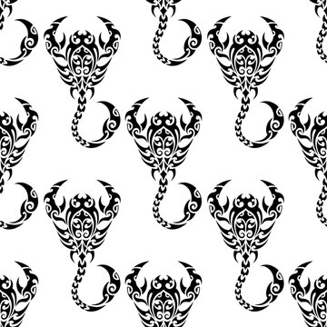 Scorpio. Seamless pattern design. Zodiac simbol. Black and white.