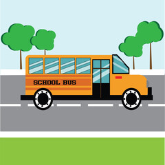 Back to school at school bus concept background. Cartoon illustration of back to school at school bus vector concept background for web design