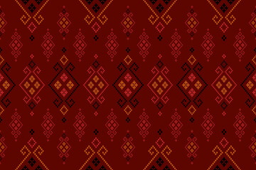 Red Cross stitch colorful geometric traditional ethnic pattern Ikat seamless pattern abstract design for fabric print cloth dress carpet curtains and sarong Aztec African Indian Indonesian