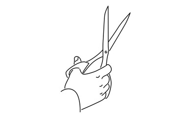 line art of hand holding scissor