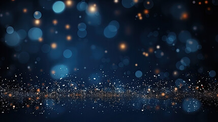 Obraz premium Abstract dark blue Christmas festive background,Christmas and New Year background with gold glitter of stars 