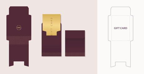 Luxury Gift Card Envelope, Business Card sleeve die cut and mock up template. 