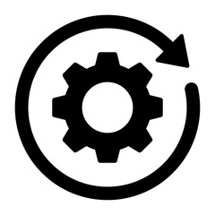 Black single round system update icon, simple cog wheel process circle glyph flat design vector pictogram, infographic interface elements for app logo web button ui ux isolated on white background