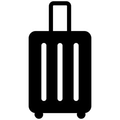 Black single suitcase filled icon, simple travel baggage flat design pictogram, infographic vector for app logo web button ui ux interface elements isolated on white background