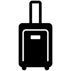 Black single suitcase filled icon, simple travel baggage flat design pictogram, infographic vector for app logo web button ui ux interface elements isolated on white background