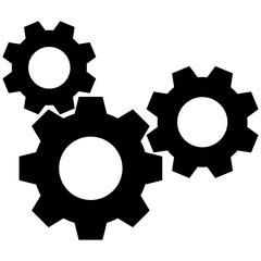 Black gear setting icon, simple cogwheel teamwork silhouette flat design svg pictogram, infographic interface elements for app logo web button ui ux isolated on white background