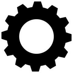 Black single gear icon, simple technology cog wheel silhouette flat design vector pictogram, infographic interface elements for app logo web button ui ux isolated on white background
