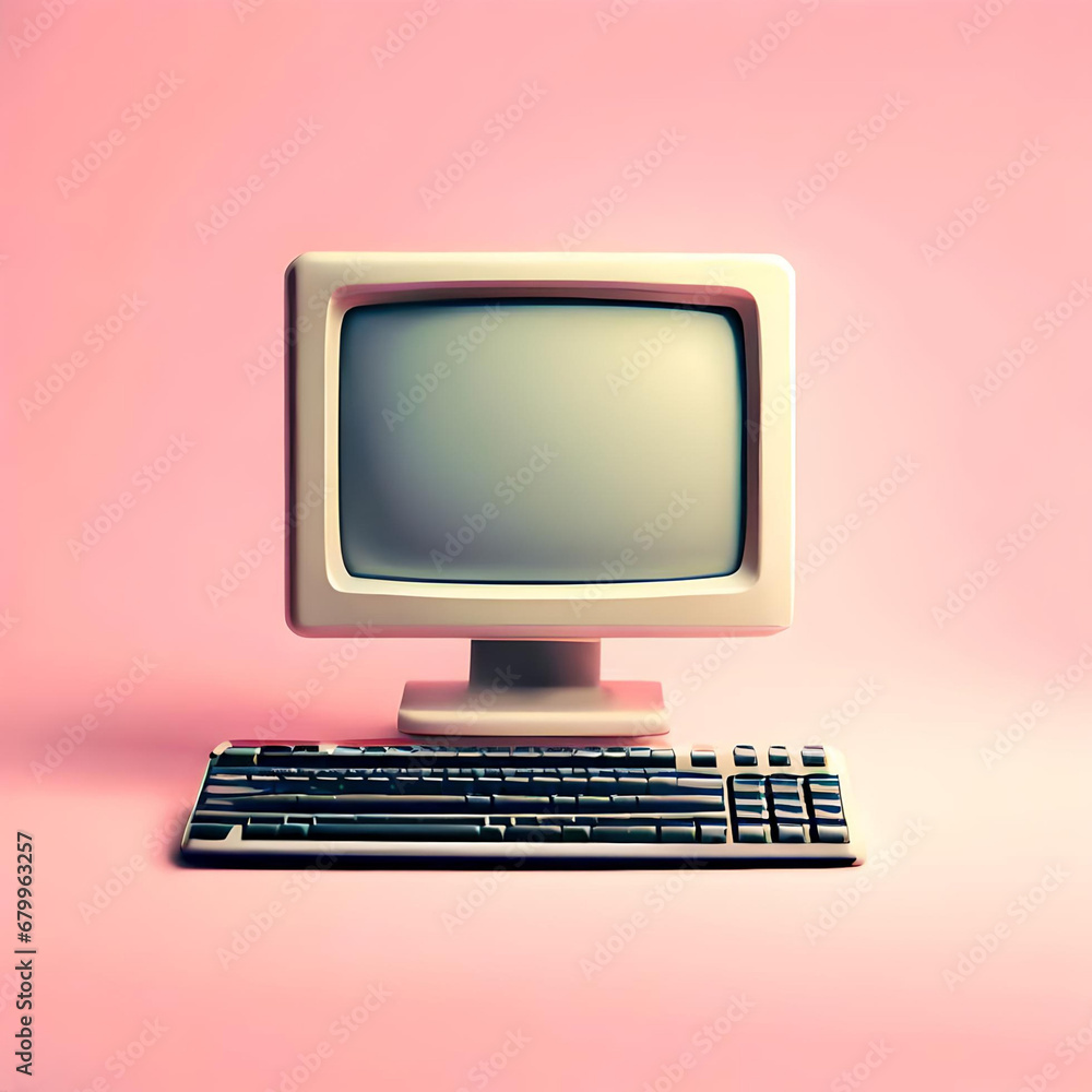 Aufkleber generative ai. old computer on pink background
