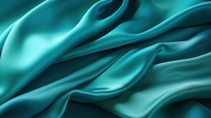 Fototapeta premium Closeup of rippled turquoise silk fabric as background
