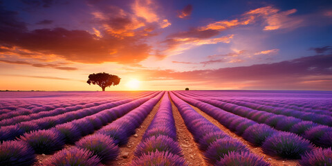 Majestic Lavender Field at Sunset,,
Golden Hour in Lavender Fields Generative Ai - obrazy, fototapety, plakaty