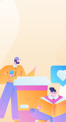 Virtual characters social communication concept business flat vector hand drawn illustration
