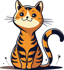 Cute cartoon cat sitting on the ground, looking content and relaxed