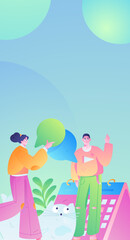 Virtual characters social communication concept business flat vector hand drawn illustration
