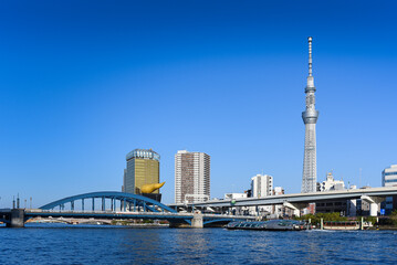 Tokyo Sky Tree from beside the river in the afternoon, Japan.