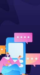 Fototapeta premium Virtual characters social communication concept business flat vector hand drawn illustration 