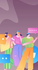 Virtual characters social communication concept business flat vector hand drawn illustration
