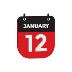 January 12 calendar reminder 3d. daily date reminder vector