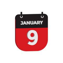 January 9 calendar reminder 3d. daily date reminder vector