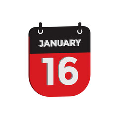 January 16 calendar reminder 3d. daily date reminder vector