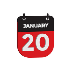 January 20 calendar reminder 3d. daily date reminder vector