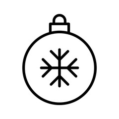 Obraz premium Black single round Christmas ball line icon, with pattern, simple holiday decoration flat design pictogram, infographic vector for app logo web button ui ux interface isolated on white background