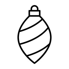 Black single Christmas ball line icon, simple holiday decoration flat design pictogram, infographic svg for app logo web button ui ux interface isolated on white background