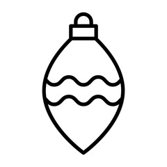 Black single Christmas ball line icon, simple holiday decoration flat design pictogram, infographic vector for app logo web button ui ux interface isolated on white background