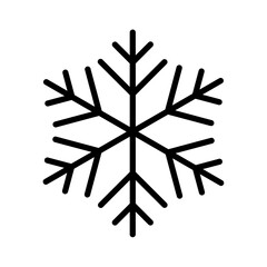 Black single snowflake line icon, simple freeze temperature flat design pictogram, infographic vector for app logo web banner button ui ux interface isolated on white background