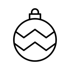 Black single round Christmas ball line icon, with pattern, simple holiday decoration flat design pictogram, infographic vector for app logo web button ui ux interface isolated on white background
