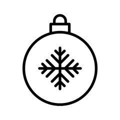 Fototapeta premium Black single round Christmas ball line icon, with pattern, simple holiday decoration flat design pictogram, infographic vector for app logo web button ui ux interface isolated on white background