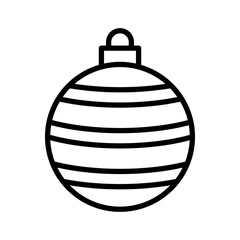 Black single round Christmas ball line icon, with pattern, simple holiday decoration flat design pictogram, infographic vector for app logo web button ui ux interface isolated on white background