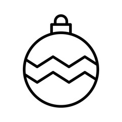 Black single round Christmas ball line icon, with pattern, simple holiday decoration flat design pictogram, infographic svg for app logo web button ui ux interface isolated on white background
