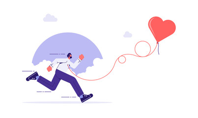 Searching passionate job for happiness, businessman follow heart bubble ahead, self motivation to chase dream, ambition to find right career concept