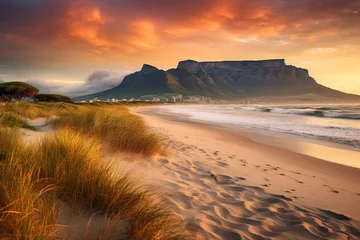 Store enrouleur tamisant sans perçage Montagne de la Table Sunset over Table Mountain in Cape Town, South Africa, Africa, Sunset Beach near Cape Town. View to Table Mountain, AI Generated