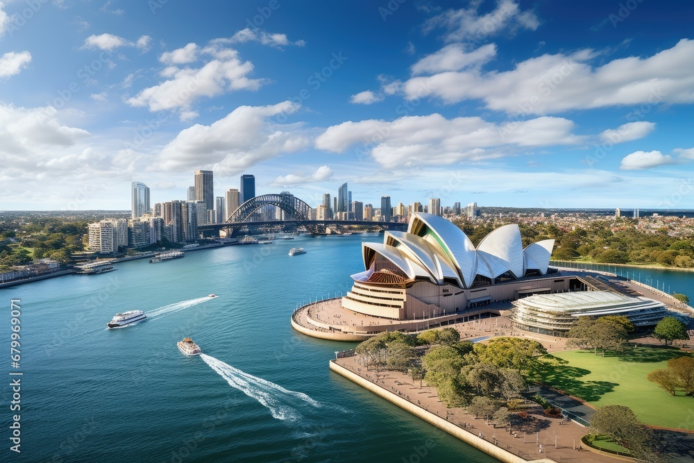 Wall mural sydney opera house and sydney harbour bridge, australia. panoramic view, sydney, australia. landscap