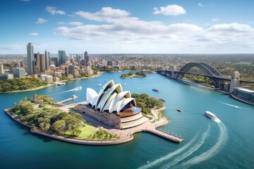 Sydney Opera House and Sydney Harbour Bridge in a beautiful summer day, Australia, Sydney,...