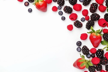 Top view of fresh mix berry with white background. Banner design