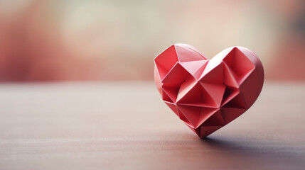Origami heart shaped diamond. Banner background. Symbol of love. Valentine’s day, anniversary day, mother’s day, father’s day