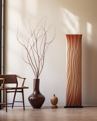 Minimalist vase and branches in sunlit decor