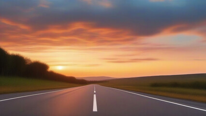 Tranquil Twilight: High-Quality Capture of an Empty Asphalt Road and Gorgeous Sunset