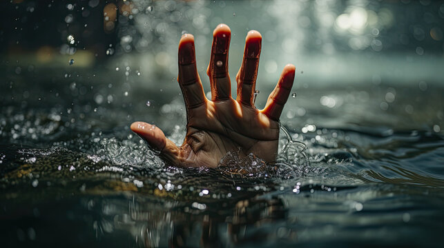 Black African American man hand drowns underwater in river
