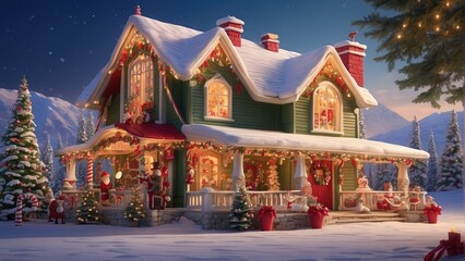 christmas house in the snow photo